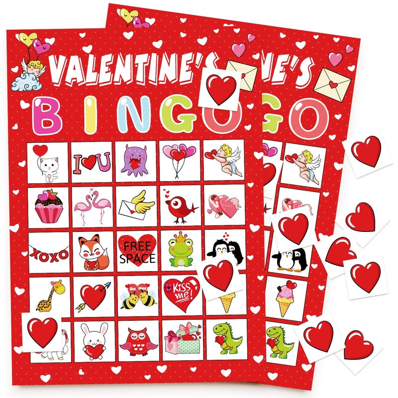 jollylife 40 Players Valentines Day Bingo Cards Party Supplies Activity for Adults(Red - Image 1